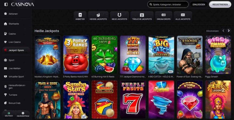 Casinova Casino Jackpots